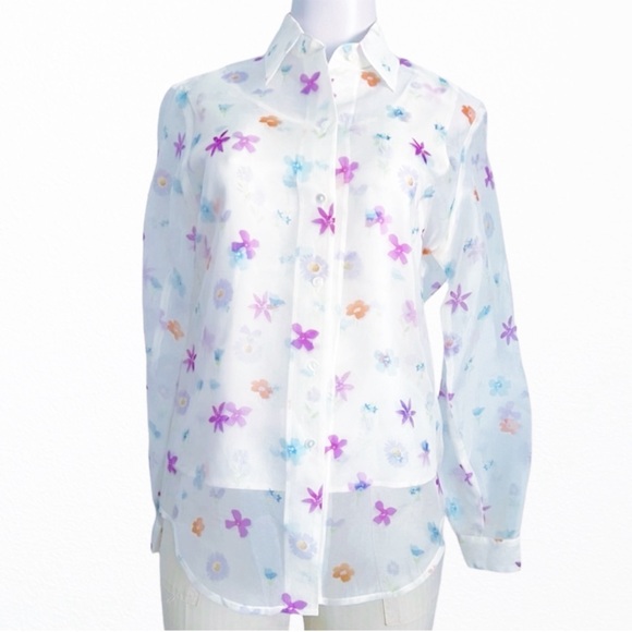 Vintage Artsy 90s Y2K Butterfly Print 100% Silk 2 piece Silk Blouse Set SZ 4 - Picture 2 of 13